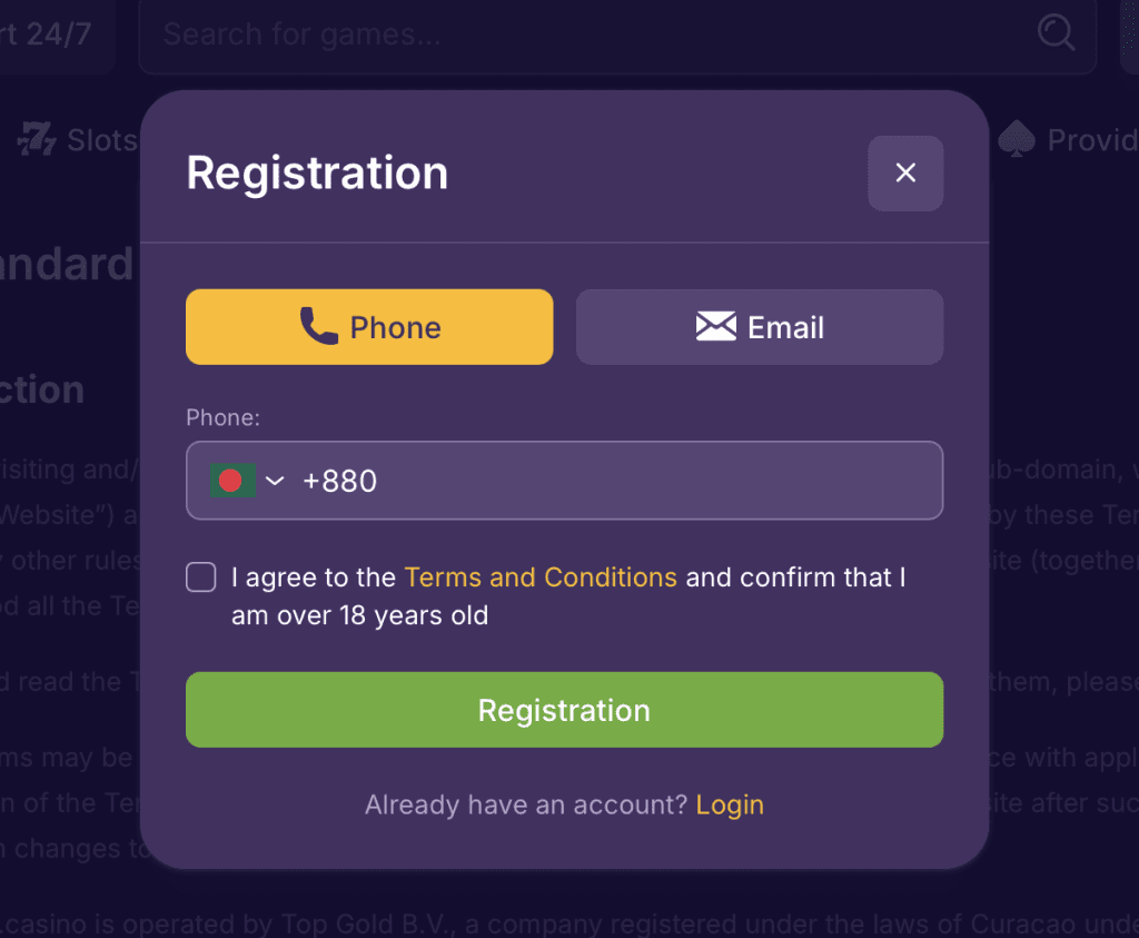 Gold casino phone registration