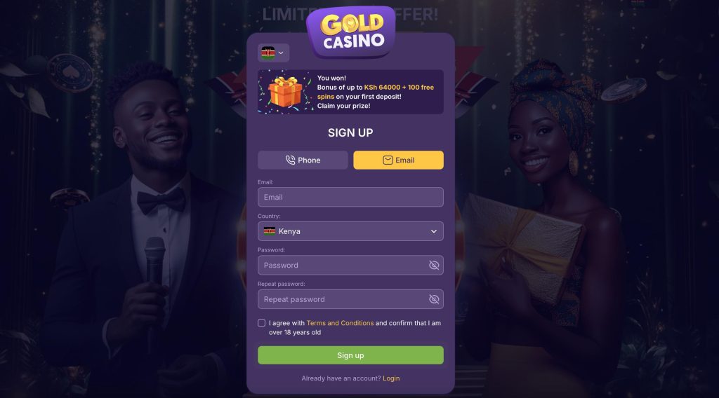 Gold Casino registration via email in Kenya