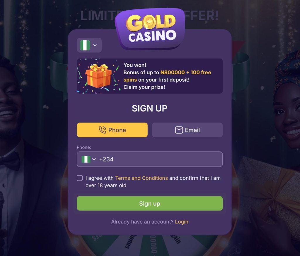 Gold casino phone registration for Nigeria